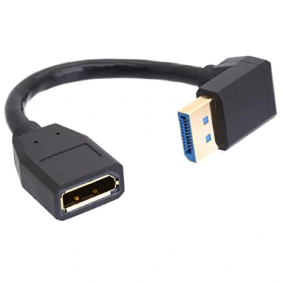 Immagine di HTGuoji 8K DisplayPort 1.4 cavo di prolunga 8K, 90 gradi DP maschio a femmina Extender adattatore connettore, supporto 60Hz 4K 144Hz 1080p@240HZ, Full HD Stereo 3D 15 cm (su)