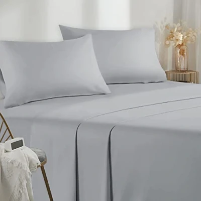 Immagine di Poligino Lenzuola Una Piazza e Mezza 140 Completo 4 Pezzi in Microfibre Lenzuolo con Angoli Sopra 2 Federa 50x80 140x190/200cm Grigio Chiaro