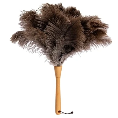 Immagine di piumino per spolverare da 35 cm con vere piume di struzzo fatto a mano z2375 (Marrone)