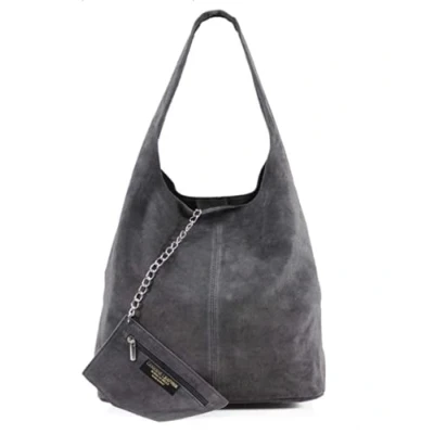 Immagine di Modarno borsa a tracolla da donna in pelle scamosciata pochette, tracolla, shopper, donna, vera (Grigio scuro)
