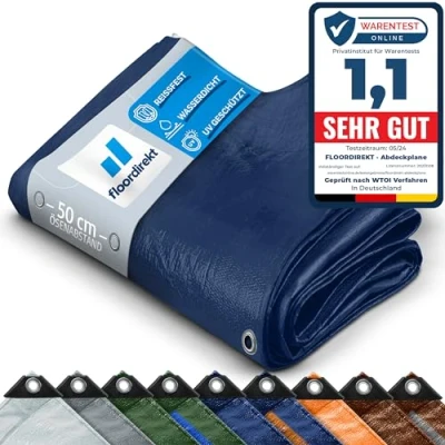Immagine di Telone protettivo di copertura, per campeggio, giardino e attività all’aperto, impermeabile, con occhielli (3 x 4 m, 240 g/m², blu)