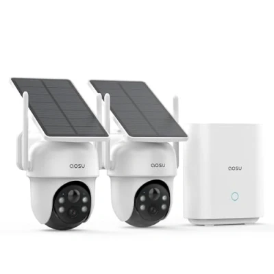 Immagine di AOSU Telecamera WiFi Esterno Senza Fili, 360 PTZ Kit 2 Cam, Costi di Abbonamento, 3MP 2K Solare Batteria Sicurezza, Auto Tracking, Visione Notturna a Colori, 5Ghz 2.4Ghz