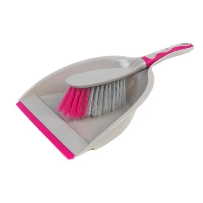 Immagine di Kleeneze KL062390EU Deluxe Set di Scopa e Paletta, Pulizia del spazzola Terra, paletta con setole morbide, Ideale per rimuovere la polvere le particelle più piccole, Grigio/Rosa