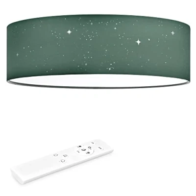 Immagine di Navaris Plafoniera LED Soffitto 22W Rotonda Ø 40cm Lampadario Dimmerabile con Telecomando e Cambio Temperatura Colore Design Effetto Stellato Tessuto Verde Scuro