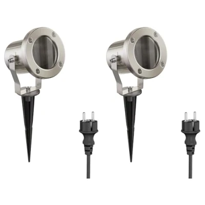 Immagine di ledscom.de 2 Faretto da giardino a LED MIBU con picchetto terra per esterni, acciaio inox, senza lampadina