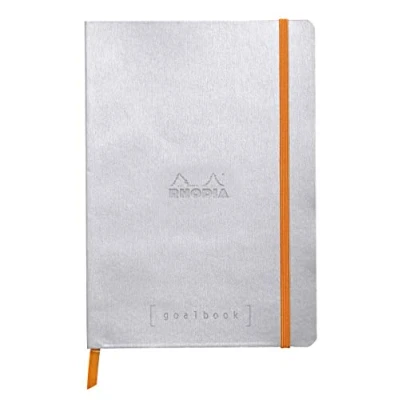 Immagine di RHODIA 117741C Taccuino flessibiIe BULLET JOURNAL GOALBOOK Argento A5 Puntinato Dot 240 pagine Carta Clairefontaine Avorio 90g 2 Segnapagina, Chiusura con elastico Copertina Simil Cuoio