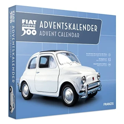 Immagine di FRANZIS 67168 Calendario dell’Avvento Fiat 500, kit per modellino in metallo, scala 1:38, inclusi modulo sound e libretto istruzioni di 52 pagine