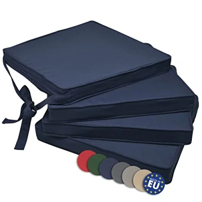 Immagine di Beautissu Cuscini per sedie in Set da 4 unità Loft SK 45x40x5 cm Comodi e Resistenti con Pratico Laccio Blu