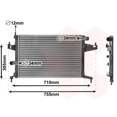 Immagine di VAN WEZEL 37002306 Radiatore motore Alluminio 540 375 23 Alette di raffreddamento montate meccanicamente OPEL: Corsa C Hatchback