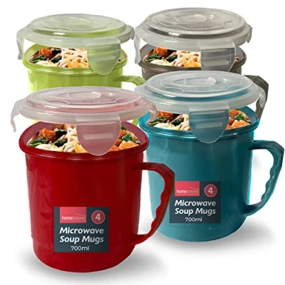 Immagine di 4 contenitori per zuppe con coperchi, tazza coperchio, da 700 ml, adatta al microonde e zuppe, tazze adatte casa ufficio coperchi ermetici