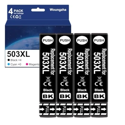 Immagine di Woungzha 503XL Inchiostro Cartucce Compatibile per Epson 503 XL Expression Home XP 5200 5205 Workforce WF 2960DWF 2965DWF (4 Nero)