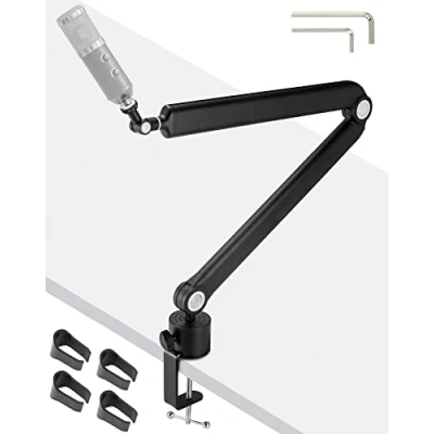 Immagine di QWORK Asta Microfono Scrivania Aggiornato con Canaline per Gestione Cavi Capacità 2 kg Compatibile Blue Yeti Nano Snowball Ice