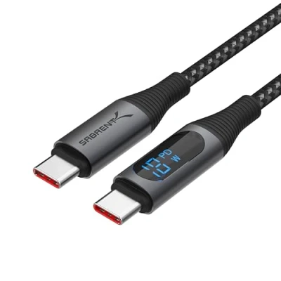 Immagine di Sabrent Cavo da USB C a con Smart Display [2M], e Marker Chip, Ricarica 100W Velocità di Trasferimento Dati 480Mbps per Telefoni, Laptop, Smartphone, Tablet (CB C2C2)