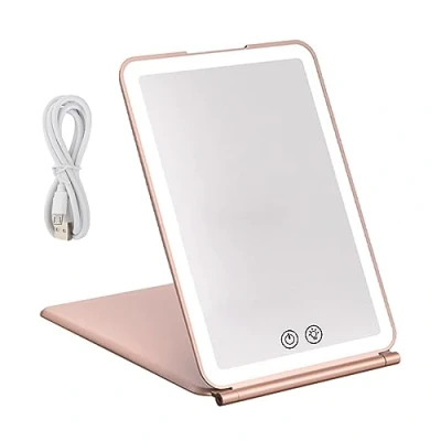 Immagine di Specchio da Trucco con 72 Luci LED Specchi Cosmetico Illuminato Portatile Makeup Touch 3 Colori Regolabile USB Ricaricabile per Camera Letto Rasatura Viaggio (Oro Rosa)