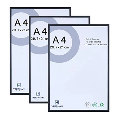 Immagine di YEEPHAN cornici per certificati A4 con fronte in plastic glass, 3 pacchetti 21x30cm di metallo nero, collage foto da parete montaggio a e display tavolo