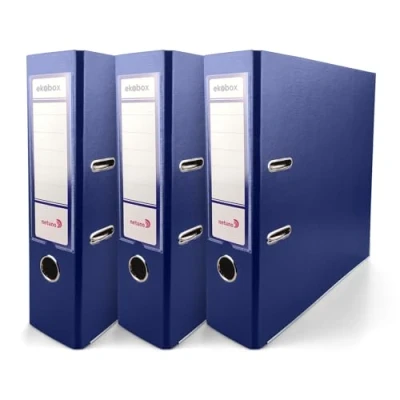 Immagine di Netuno 3 raccoglitori cartone ecologico riciclato blu scuro a 2 anelli A4 dorso 8 cm per ufficio scuola archivio faldoni portadocumenti