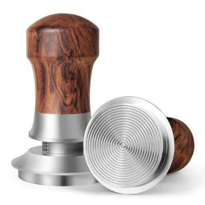 Immagine di HOLIHOKY Tamper 51 mm, pressacaffè a molla con fondo filettato in acciaio inox 304, manico legno
