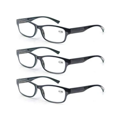 Immagine di MODFANS Confezione da 3 Occhiali Lettura 1.5 Presbiopia Uomo Donna, Lente Trasparente Montatura Rettangolare Cerniera a Molla Leggera Classico Comodo Nero