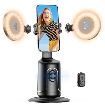 Immagine di Auto Tracking Treppiede Smartphone con Luce Selfie, Supporto per Telefono Cellulare Funzione di AI Tracciamento 360del Viso e Telecomando, Stabilizzatore Gimbal Bastoni Selfie iPhone/Android