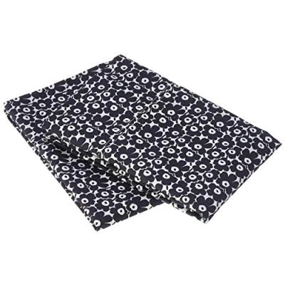 Immagine di Marimekko Set di federe, biancheria da letto in percalle cotone, arredamento per la casa liscio e fresco (Pikkuinen Unikko nero, standard)