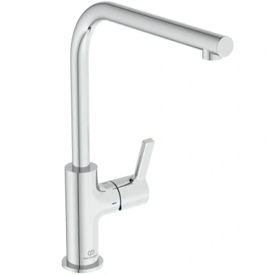 Immagine di Ideal Standard Gusto, Miscelatore monocomando per lavello da cucina, Bocca ad L tubolare ed erogazione orientabile, Cromato