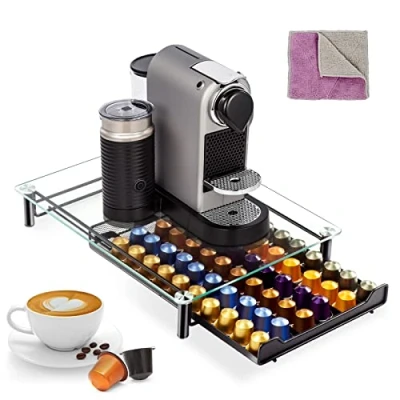Immagine di Masthome Porta Capsule Caffe, Compatibile con Nespresso, Cialde Caffe Cassetto in Metallo, Supporto per Macchina da Caffè, Caffè Cucina, 1 Panno la Pulizia