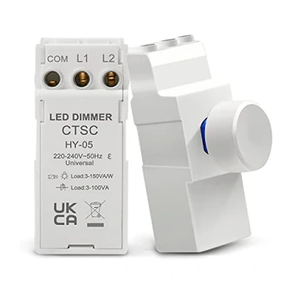 Immagine di CTSC LED dimmer universale (Leading &amp; Trailing Edge), 1 interruttore a 2 vie, 3 100 W pulsante e rotante (bianco)