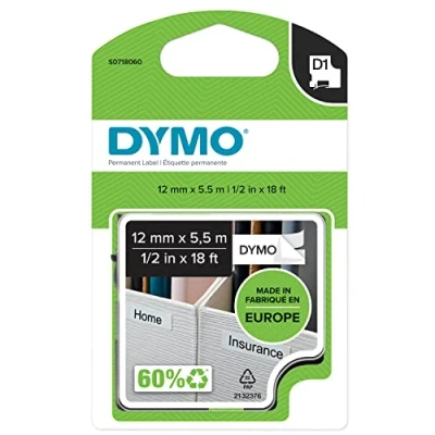 Immagine di Dymo D1 Etichette Autoadesive Permanente per Stampanti LabelManager, Rotolo da 12 mm x 5.5 m, Stampa Verde su Nero (16959)