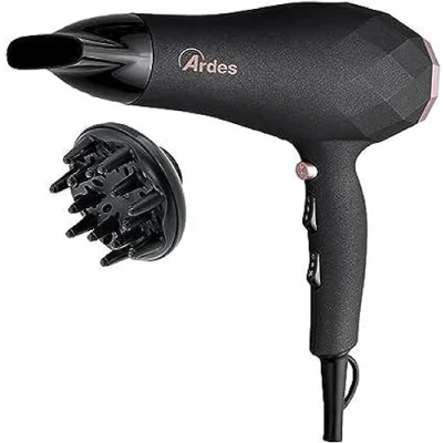 Immagine di ARDES ARPHON02 Phon Per Capelli STYLO 2200W, Asciugacapelli Professionale Compatto Casa/Viaggio, con 2 Accessori Diffusore e Concentratore Aria, Filtro Removibile, Gancio Cavo Lungo