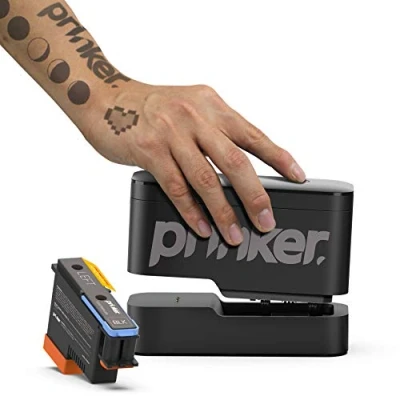 Immagine di Stampante temporanea per tatuaggi Prinker S Black, personalizzati in pochi secondi, resistente all&#039;acqua e lavabile con sapone, compatibile Android iOS, inchiostro cosmetico incluso.