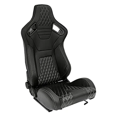 Immagine di Sedile Sportivo &#039;AK&#039; Finta pelle Nero + Cucitura Argento reclinabile doppia regolazione incl. Slitte