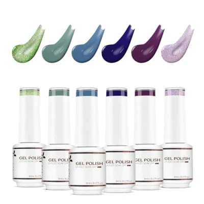 Immagine di Nicedeco 6 Colori Smalto Semipermanente per Unghie Kit, Gel Nail Polish Set Blu Verde Glitter in Soak Off UV LED Art DIY Manicure 6x8ml 12