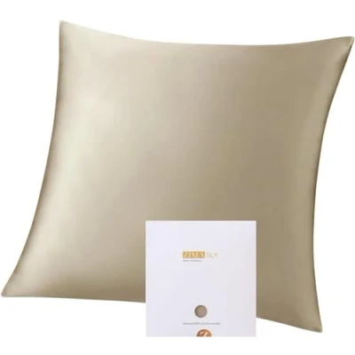 Immagine di ZIMASILK, 1 federa in 100% seta di gelso, per capelli e pelle, entrambi i lati da 19 Momme (80 x 80 cm, tortora)