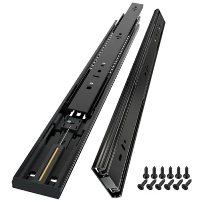 Immagine di AOLISHENG 550mm guide per cassetti con cuscinetti a sfera chiusura automatica, montaggio laterale, metallo nero, capacità di carico 45kg, 1 paio (2 pezzi)