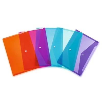 Immagine di HERMA 20073 Cartellina portadocumenti, formato A4, trasparente, 5 pezzi, piccole buste con bottone automatico, in plastica per scuola, ufficio, viaggio, multicolore