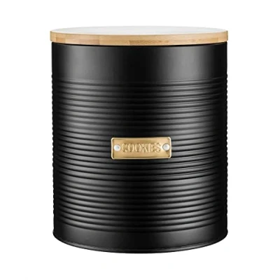 Immagine di Typhoon Living Contenitore ermetico per biscotti, barattolo con coperchio in bambù, 2,6 litri, colore: nero opaco/oro