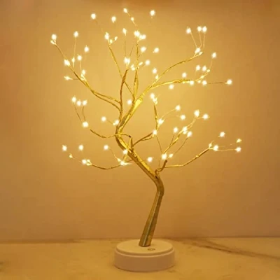 Immagine di Kinamy LED Albero Lampada da Tavolo Operata a Batteria e USB Alimentatore Plug in Luce Alberi Rame Decorativo Regolabile Rami LUCI Scrivania Notturna 108