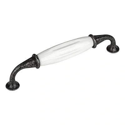 Immagine di 5 x SO TECH® Maniglia in Porcellana JOHANNA Finitura Argento Brunito bianco Distanza Fori 128 mm per Mobile