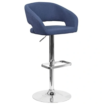 Immagine di Flash Furniture Sgabello da bar, Erik, comodo ed elegante, contemporaneo, con schienale di media altezza arrotondato e poggiapiedi, regolabile, tessuto blu base cromata