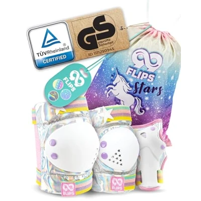 Immagine di 99FLIPS Ginocchiere Bambini Protezioni Pattini Bambina Set Protezione Skateboard Bambino Bici Taglia S/M Argento magico