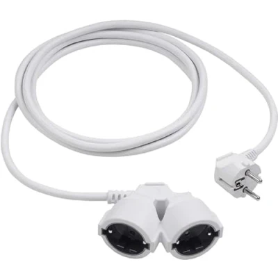 Immagine di Meister prolunga con contatto di protezione doppio accoppiamento, cavo da 3 m, colore bianco, tubo in plastica, IP20, per interni, accoppiamento contatto, Schuko,