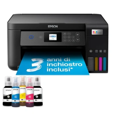 Immagine di Epson EcoTank ET 2851 Stampante Multifunzione A4, Serbatoi Ricaricabili Alta Capacità, 5 Flaconi Inclusi pari a 14000pag B/N 5200pag Colore, Display LCD