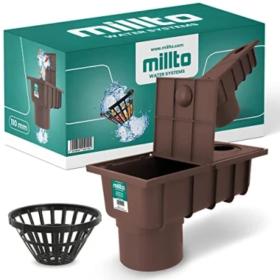 Immagine di Millto™ Pozzetto per Pluviale 110 mm Marrone Scarico Verticale Filtro Tubo Acqua Piovana Scatola Grondaia Cassetta Pioggia Polipropilene