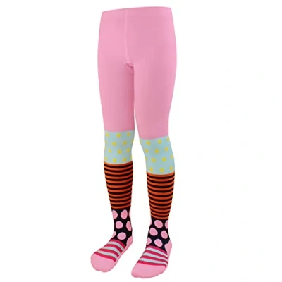 Immagine di L&amp;K II 1 paio di collant per ragazze cotone bambini opachi con pois e strisce motivi multicolore 2763, 2763H 1, 146 cm 152