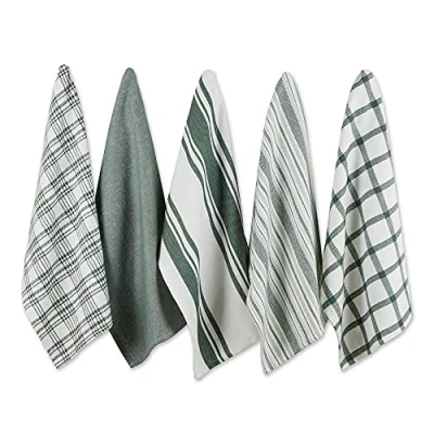 Immagine di DII Set di strofinacci da cucina assortiti, in tessuto, 45 x 71 cm, verde scuro, 5 pezzi