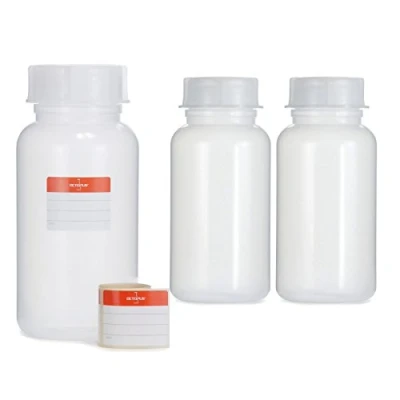 Immagine di 3 flaconi a collo largo con tappo vite, in LDPE, per sostanze chimiche, flacone coperchio, da laboratorio, cucina o hobby vari., trasparente, 3x 1000 ml