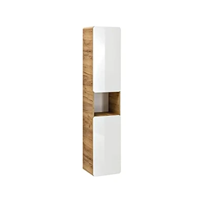 Immagine di armadio alto da bagno Aruba White, colore bianco lucido, a sospensione, mobile moderno, parete