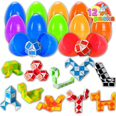 Immagine di JOYIN 12 Pezzi Uova di Pasqua Pre riempite con Mini Snake Cubes Twist Puzzle Giocattoli Speed Cube Fidget per Bambini Festa Favore Caccia all&#039;Uovo Scambio in Classe