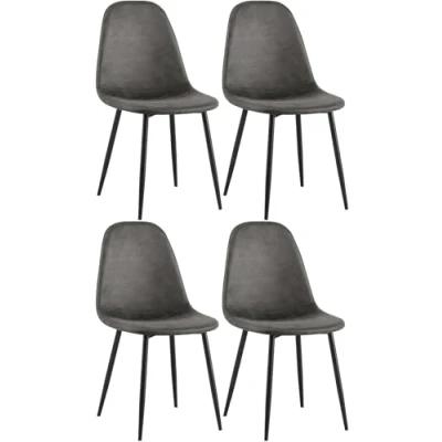 Immagine di CLP Set 4 Sedie Da Pranzo Napier Decorative I Tessuto Velluto Similpelle, Colore:nero, Materiale:Ecopelle