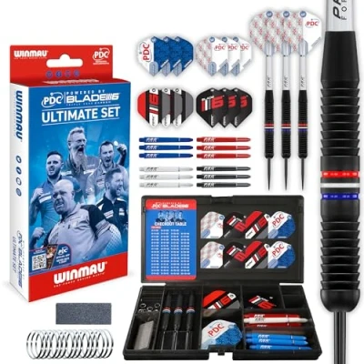 Immagine di WINMAU PDC Ultimate Set con Freccette e Accessori in Ottone Steeltip 22G Include Alette aste per (steli)